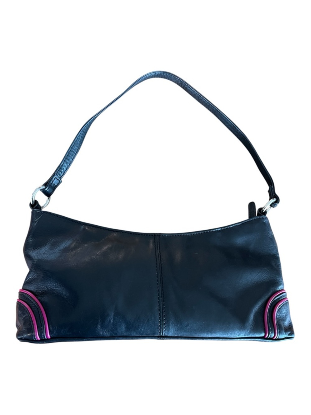 Y2K 90’s Chic Black Leather Shoulder Bag with Pink Trim
